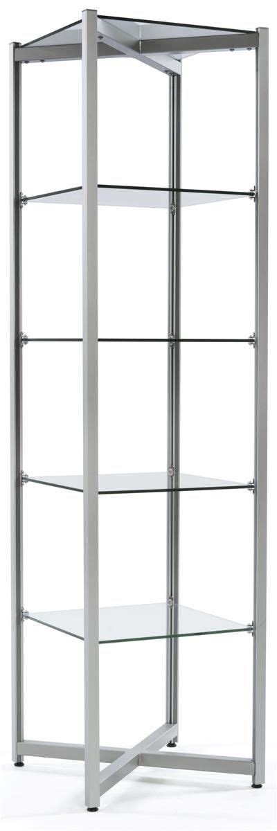 Tiered Shelving Display With 5 Height Adjustable Glass Shelves Silver
