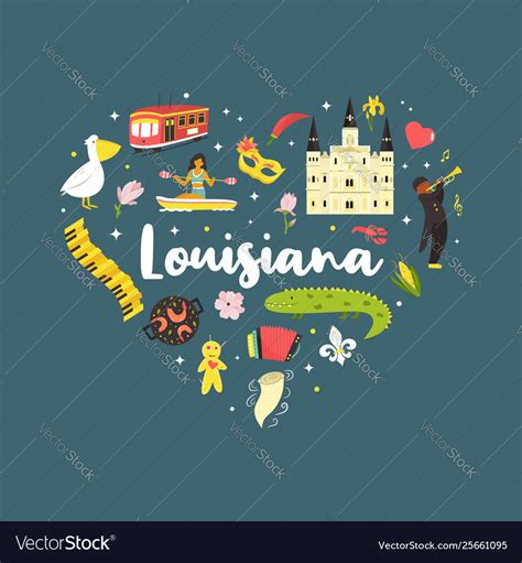 Louisiana Poster With Symbols And Elements Vector Image