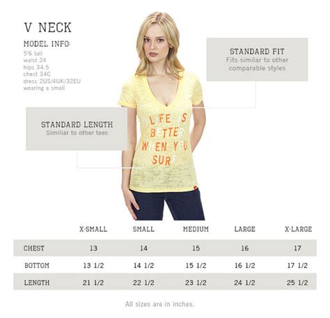 womens v neck t shirt sizing chart