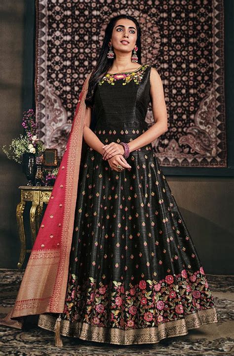 Black And Pink Designer Jacquard Silk Party Wear Anarkali Gown Sairas