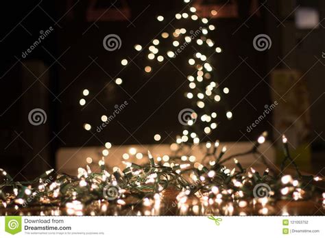 Background Blurred Christmas Lights On Floor For Portraits Stock Photo