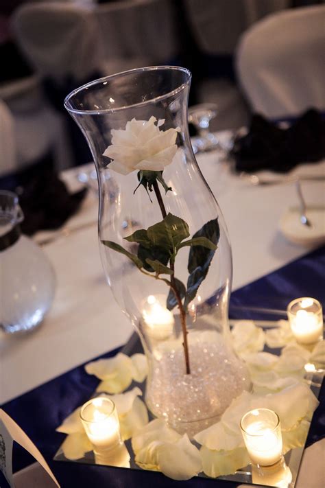 Single White Long Stem Rose From Hobby Lobby 16in Hurricane Vase Roya Wedding Table