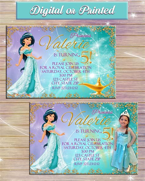 Jasmine Disney Princess Birthday Invitation Custom Di