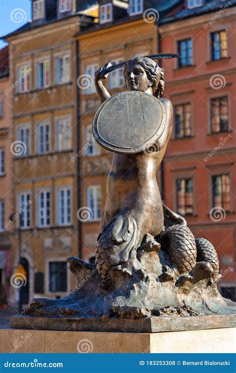 Mermaid Syrenka Statue The Famous Symbol Of Warsaw Poland Editorial