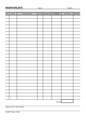 15 blanko tabelle zum ausdrucken torontotankard com. Inventurliste | PDF-Vorlage zum Herunterladen