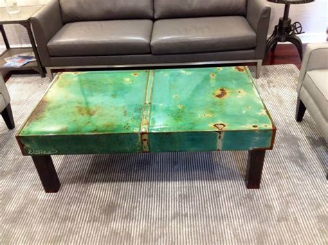 Nesting coffee table, brushed copper and green glass. Custom Made Modern Industrial Metal Coffee Table From Car ...