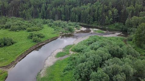 Top View Of Panorama Of River Passing Through Forest Stock Footage