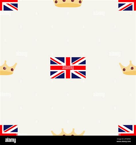 Seamless Pattern With British Flag And Cartoon Style Royal Crown With