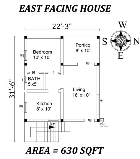 223 X316 Amazing East Facing Single Bhk House Plan As Per Vasthu