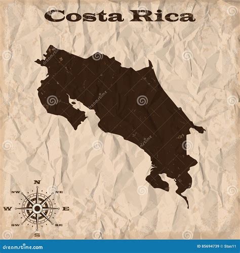 Costa Rica Old Map With Grunge And Crumpled Paper Vector Illustration