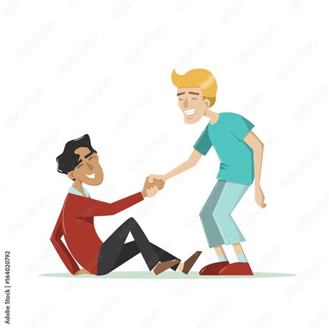 Helping Hand Man Helps His Friend To Get Up Stock Vector Adobe Stock