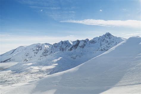 Snowy Slopes In Winter Mountains Skiing Resorts Stock Photo Image