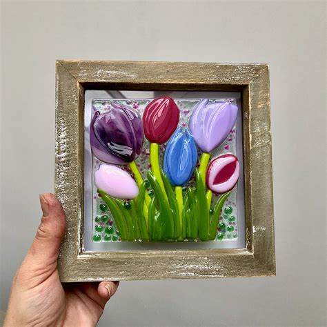 Tulips Fused Glass Flowers Fused Glass Wall Art Gardener Etsy