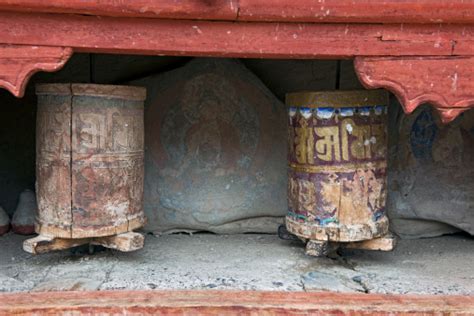 Old Wooden Prayer Wheels In Lamayuru India Stock Photo Download Image