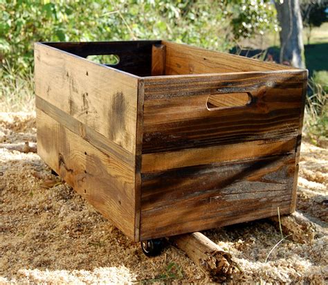 Large Rolling Crate Toy Storage Reclaimed Wood Wooden Crate