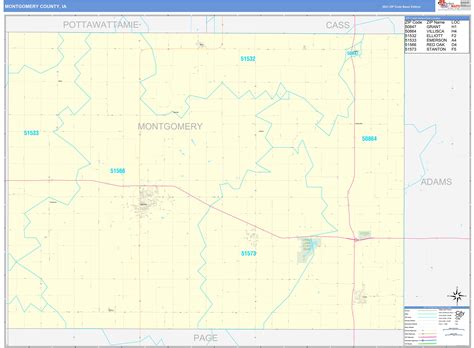 Montgomery County Ia Zip Code Wall Map Basic Style By Marketmaps