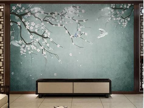 Chinoiserie Brushwork Hand Painted Hanging Plum Blossom Tree Etsy