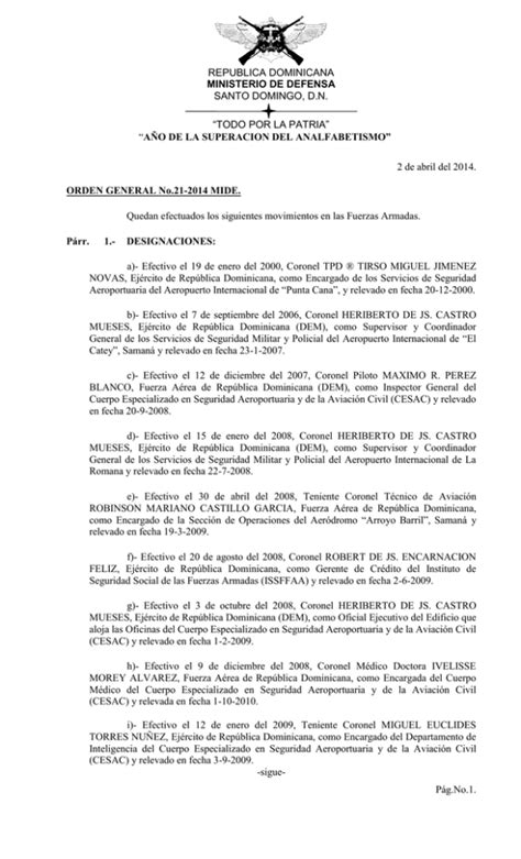 Orden General No21 2014 Mide Designaciones Etc