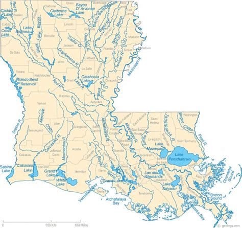 Louisiana Lake Map River Map And Water Resources Louisiana Map Lake