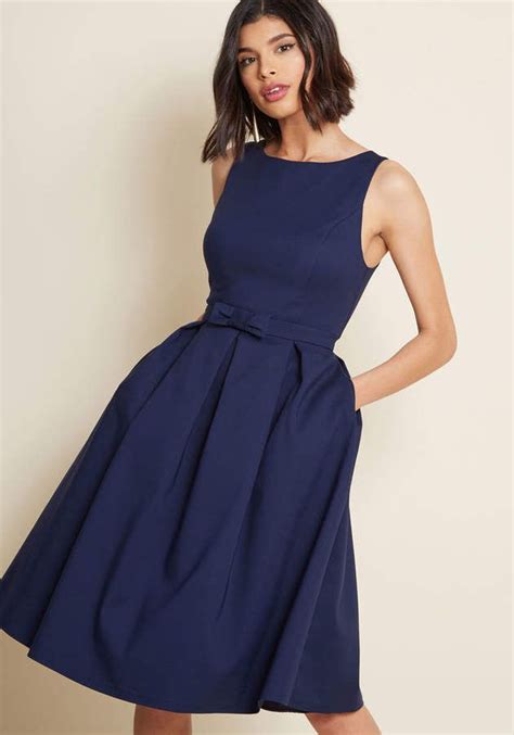 Modcloth Polish Aplenty Fit And Flare Dress In Navy In Xxs Sleeveless