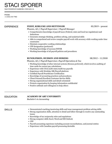 payroll supervisor resume samples velvet jobs