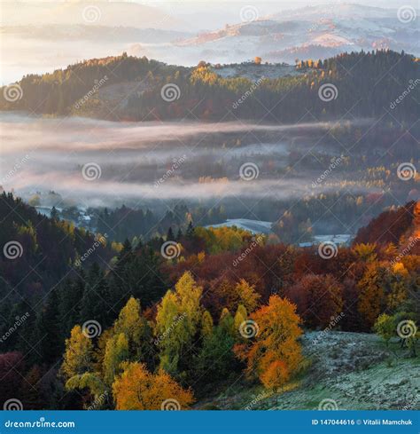 Beautiful Autumn Rural Scenery Landscape With Amazing Mountains
