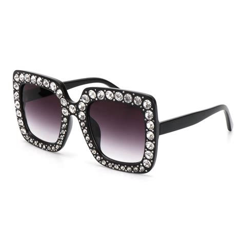 fashion square sunglasses for women oversized designer crystal shades black white crystal fr