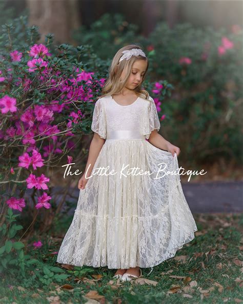 ivory flower girl dress tulle flower girl dress country flower girl dress rustic lace flower