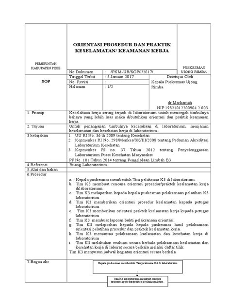 Sop Orientasi Prosedur Dan Praktik Keselamatan Keamanan Kerja Pdf