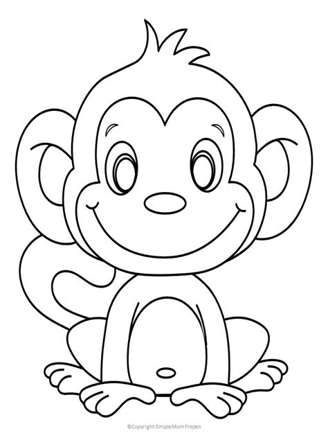 Baby Monkey Coloring Page Easy For Kids Printable Patricktustout