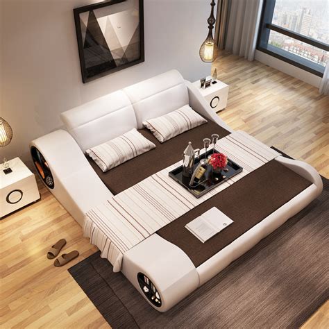 cmxcm  modern designer white leather soft double bedroom furniture  storage