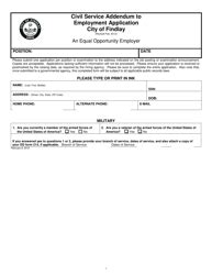 City Of Findlay Ohio Civil Service Addendum To Employment Application