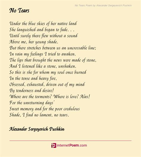 No Tears Poem By Alexander Sergeyevich Pushkin