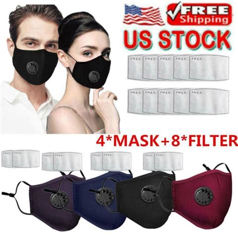 4x Washable Cloth Face Mask Mouth Cover Masks With Pm25 Filters
