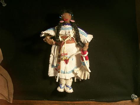 Authentic Traditional Blackfeet Doll 6 Inch Cloth Body White Buckskin Glass Beads Alpaca