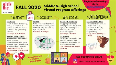 Fall 2020 Middle And High School Virtual Program Registration Girls Inc