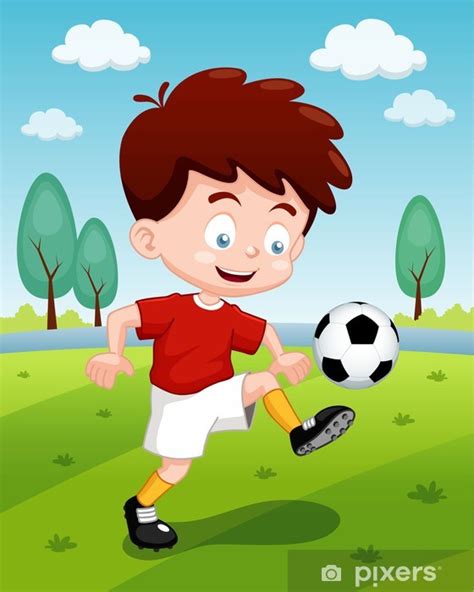 Fotomural Ilustración De Dibujos Animados Niños Jugando Al Fútbol