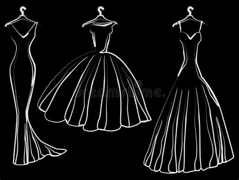 Vector Drawing Of Silhouettes Evening Female Dresses Stock Vector