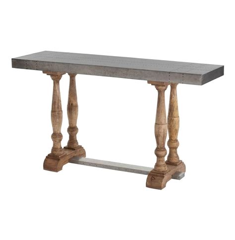 Reclaimed wood console table with metal legs. Winfred Industrial Steel Reclaimed Wood Trestle Console Table