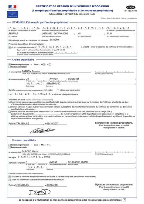 Remplir Le Certificat De Cession Document Cerfa Pour Vendre Une My