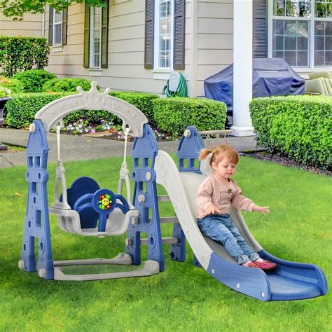 Euroco 4 In 1 Slide And Swing Set Kid Slide Climber With Basketball
