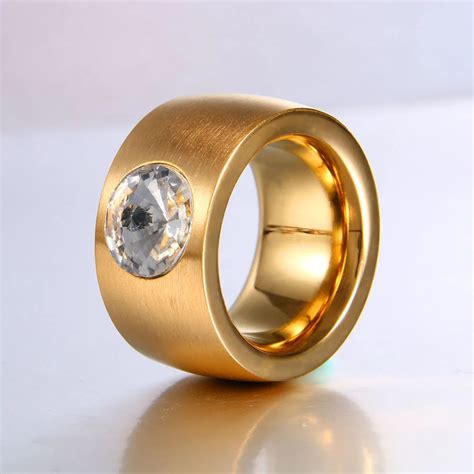 Tassina Round Big Mens Rings Hippie Stainless Steel Golden Color Party Ring For Men Drop