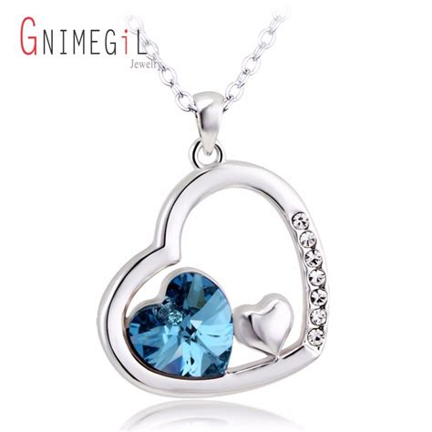 GNIMEGIL Brand Jewelry 두 Heart Shape 로맨틱 지르콘 두 색 펜 던 트 Necklace 아연 합금 Metal Fashion Necklace 대 한