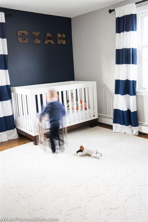 Navy And Gray Nursery An Accent Wall With Naval By Sherwin Williams
