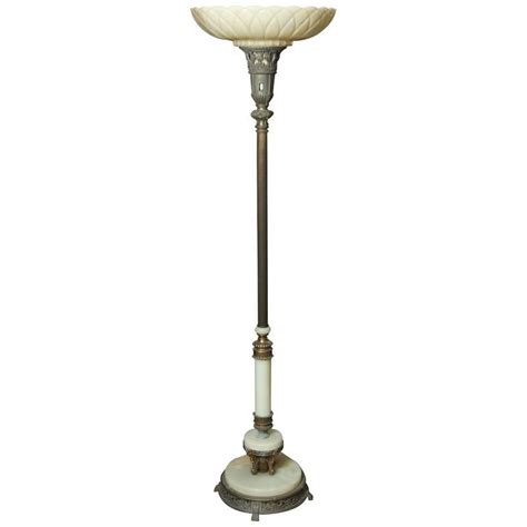 1930s Art Nouveau Torchiere Floor Lamp With Marble Base And Fluted