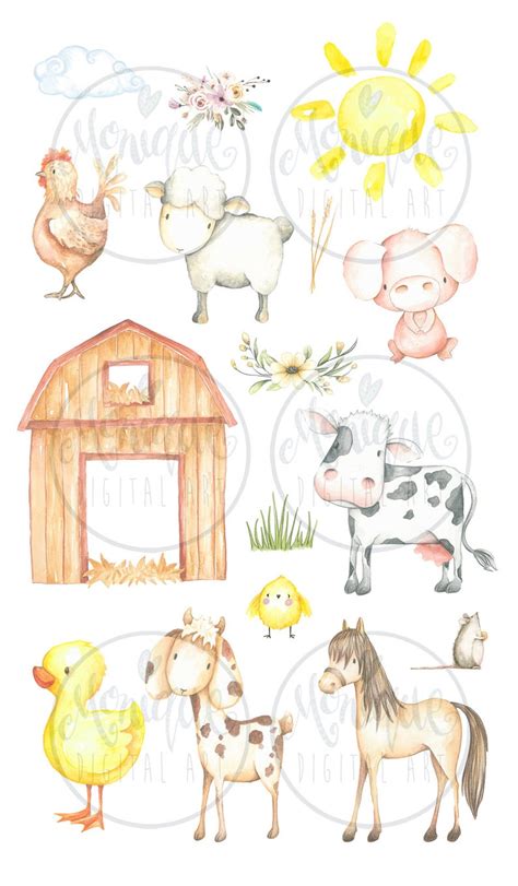 Farm Animals Clipart Farmyard Clipart Nursery Animals Etsy Watercolor