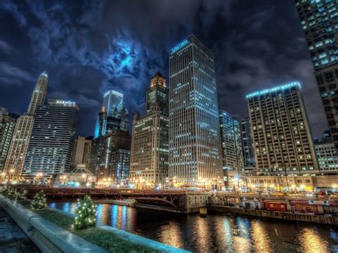 Chicago At Night Hd Desktop Wallpaper Widescreen High Definition