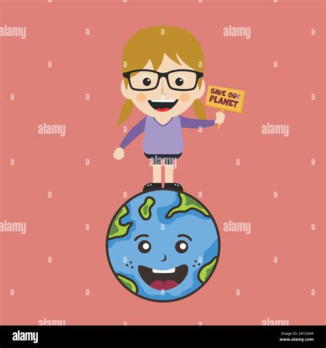 Save Our Planet Earth Campaign Girl Holding Sign Theme Vector Stock