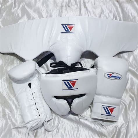 Custom Made White Winning Boxing Gloves Head Gear Open Face Etsy
