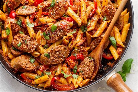 All you need are four ingredients and about 15 minutes and dinner is ready. Sausage Pasta Skillet Recipe — Eatwell101